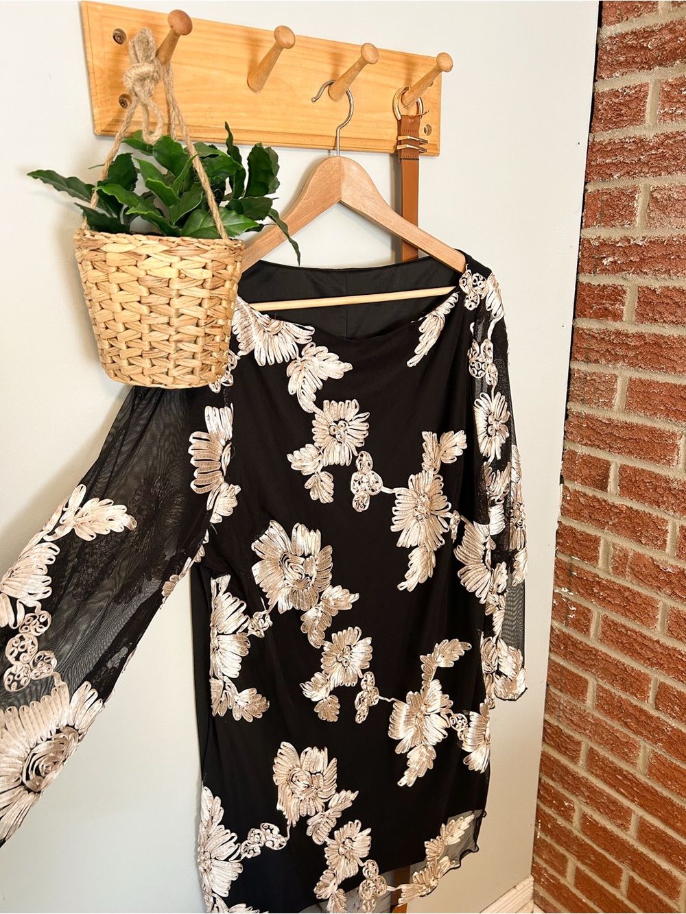 Black and gold Floral Mesh Dress - Elegant Evening Wear